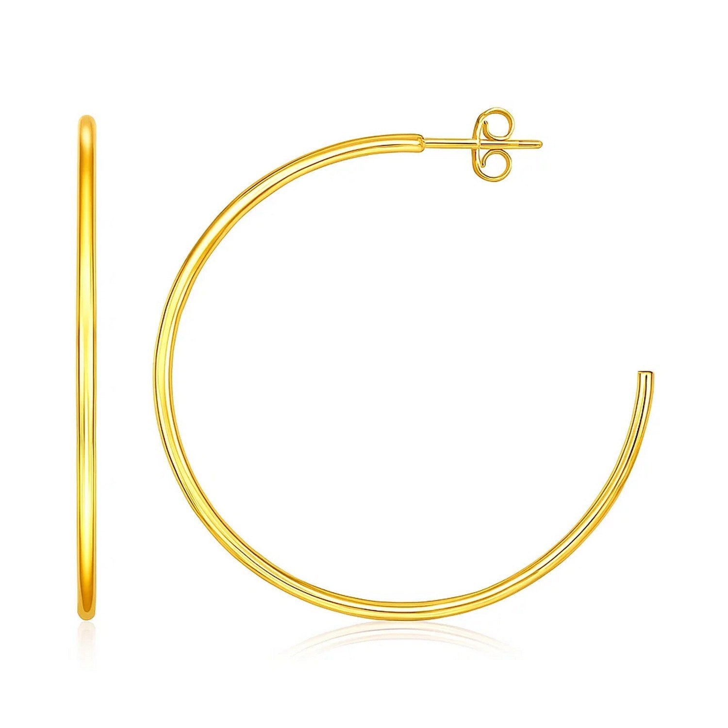 14k Yellow Gold Polished Hoop Earrings(1.5x40mm) in a sleek high-contrast midnight luxury editorial style